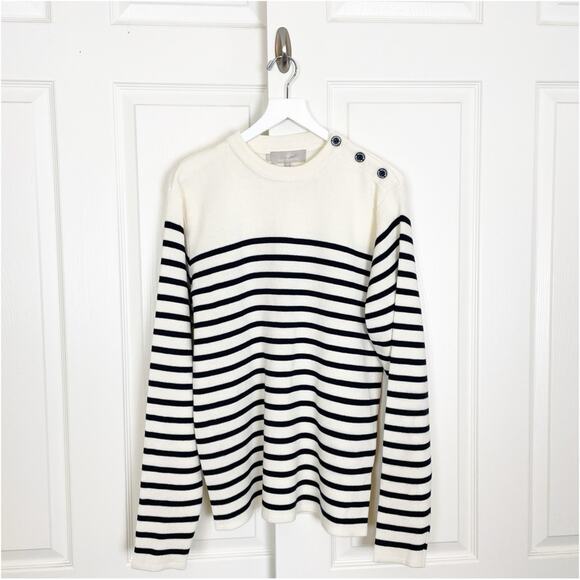 Millstrand Co. Adrie Striped Button Shoulder Sweater Wool Blend NWT - Picture 1 of 10